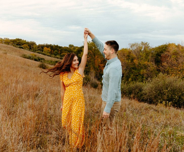 engagement photos with floral sundress